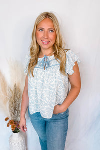 Lovely Thoughts Toile Blouse - Powder Blue