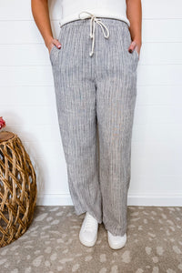 Seaside Strolling Wide Leg Linen Blend Striped Pants - Slate