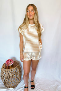 High Temps Striped Top & Short Set - Ivory/Taupe
