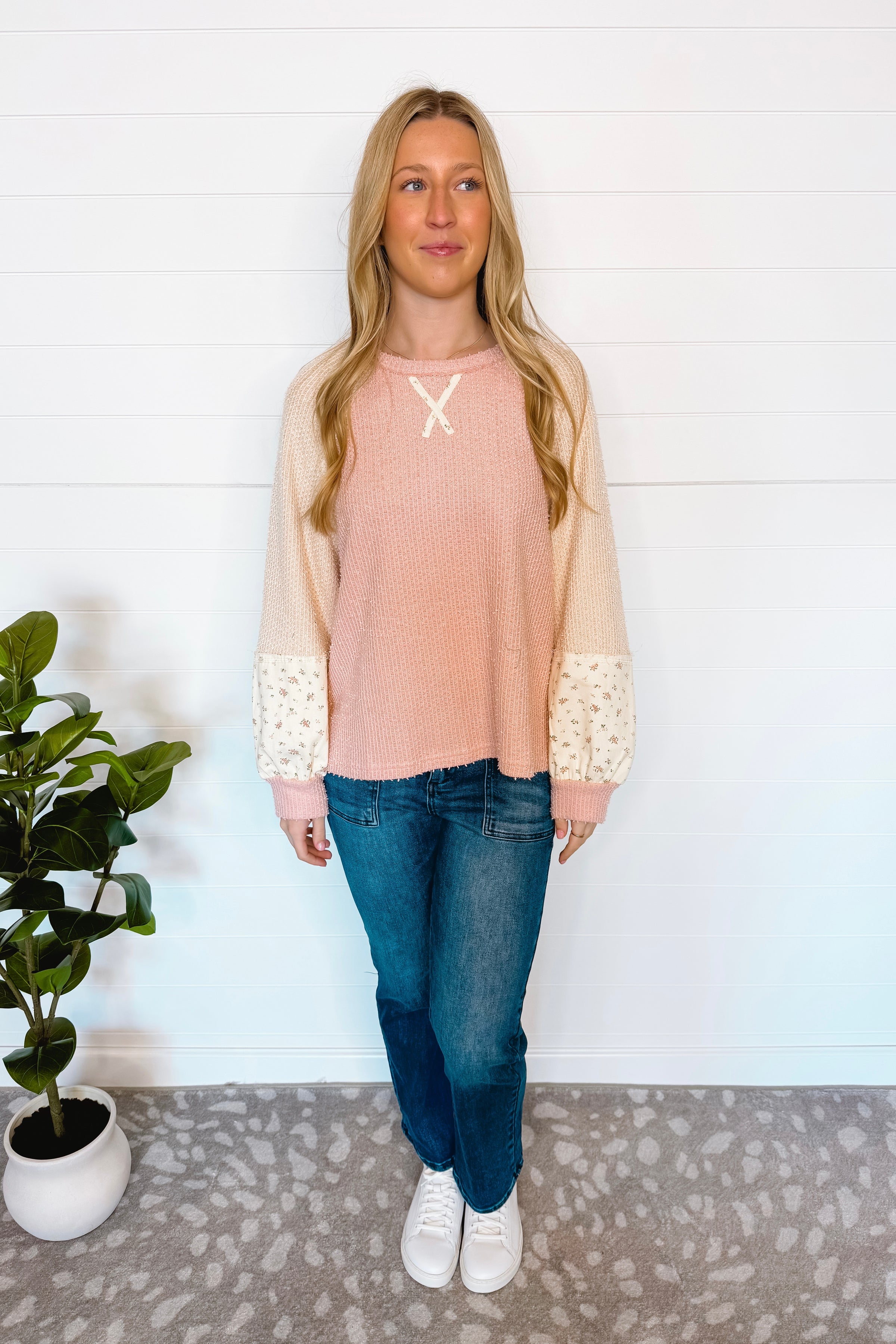 Casual Flowers Textured Top - Pink