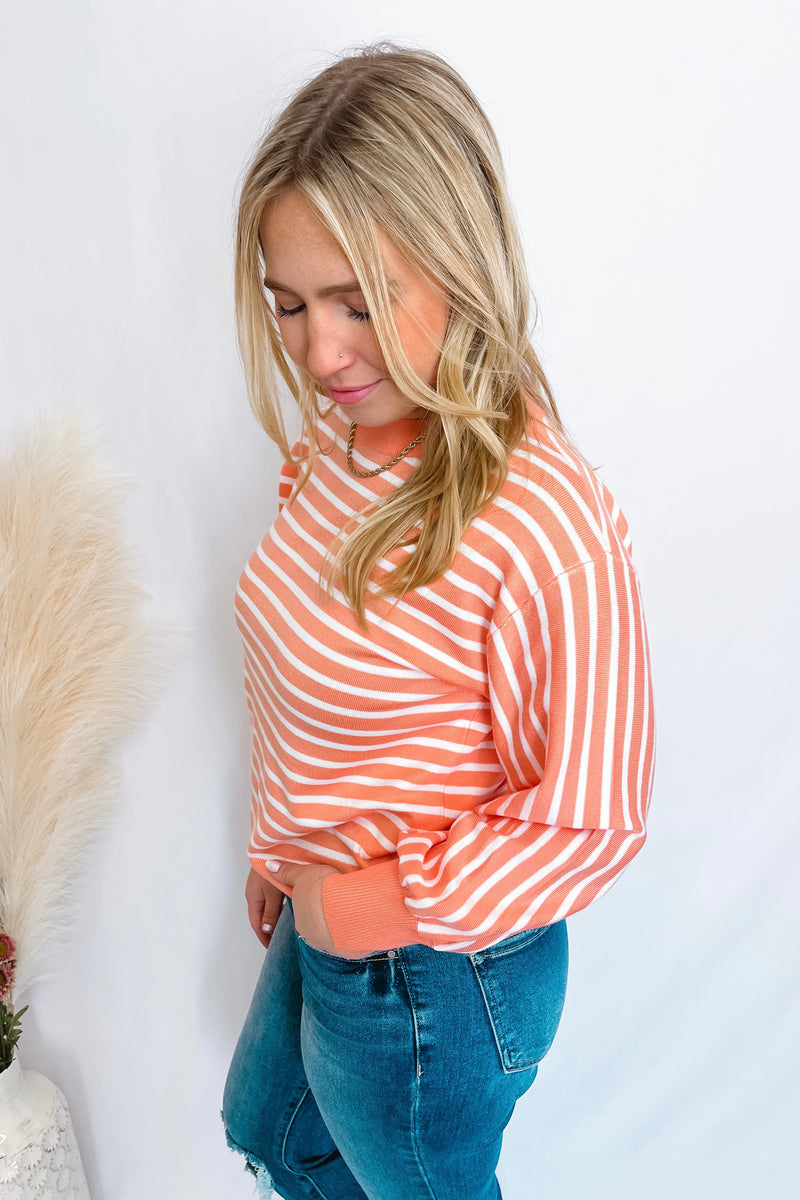 Hello Lovely Striped Sweater Top - Apricot