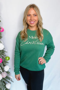 Merry Christmas Crew Neck Pullover - Forest Green
