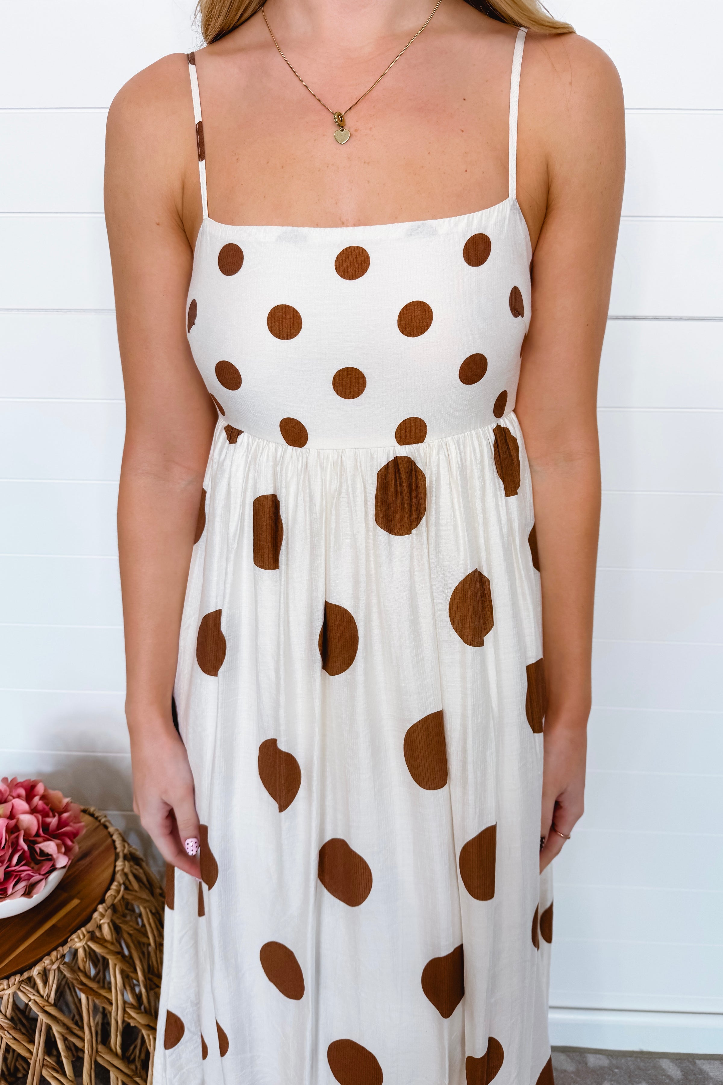 Hot In Spots Polka Dot Empire Midi Dress - Brown/Ivory