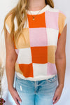 Happy Days Checkered Knit Top - Ivory/Orange Multi