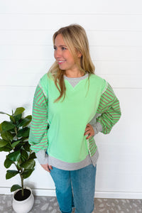 Weekend Away Oversized Striped Top - Mint/Grey