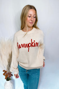 Pumpkin Embroidered Crew Neck Sweater - Ivory