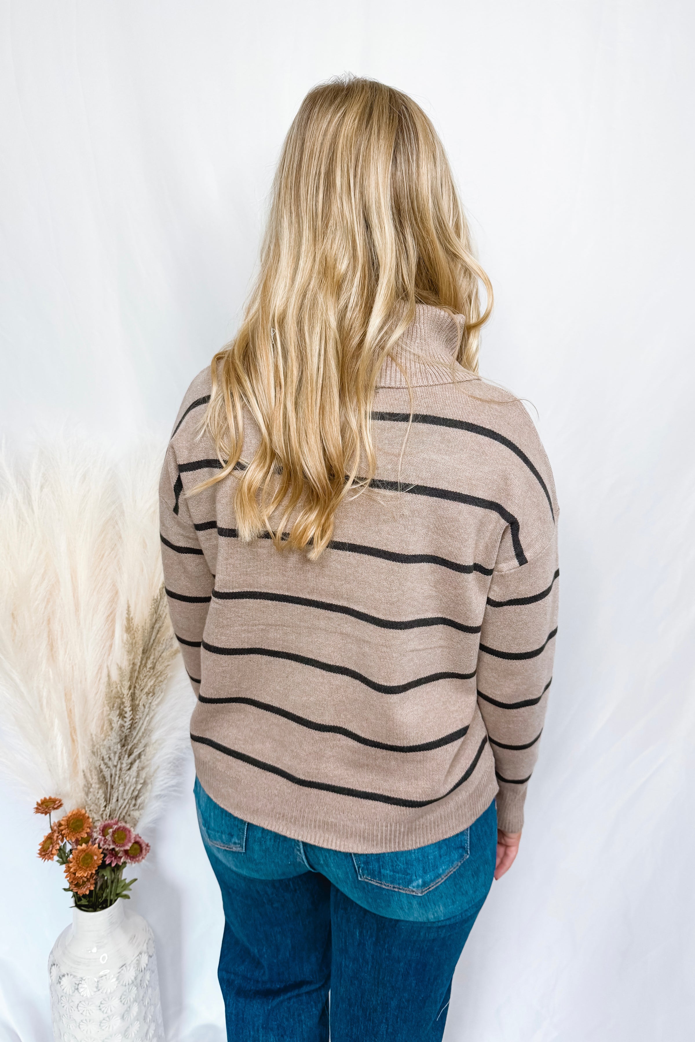 Hot Cocoa Striped Turtleneck Sweater - Mocha