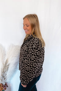 Mountain Views Snowflake Zip-Up Sherpa Jacket - Brown