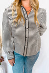 Charm And Chic Striped Button Down Top - Black/Ivory