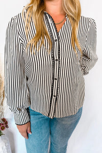 Charm And Chic Striped Button Down Top - Black/Ivory