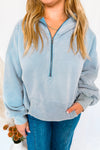 Just Relaxing Mineral Washed Half Zip Hoodie - Blue