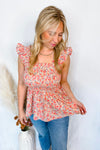 Brighter Days Smocked Floral Tank - Coral