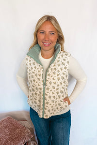 Autumn Vibes Floral Corduroy Puff Vest - Cream