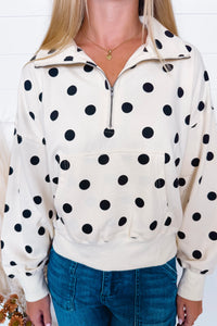 Playful Dots Half Zip Pullover - Ivory/Black