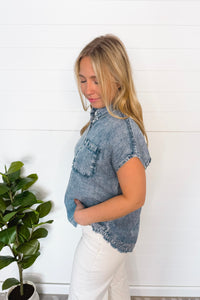 Sunny Love Chambray Henley Top - Light