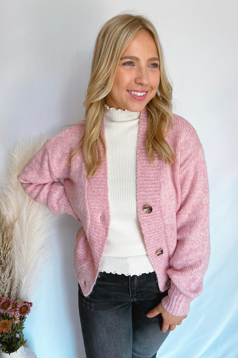 Cozy Love Knit Button Cardigan - Pink