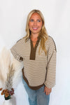 Casual Cocoa Striped Collared Top - Mocha