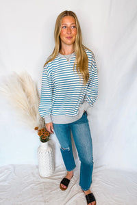Bailey Striped Oversized Knit Top - Blue/Ivory