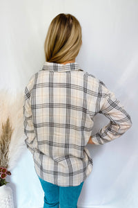 Slow Evening Plaid Button Down Flannel - Ivory/Grey