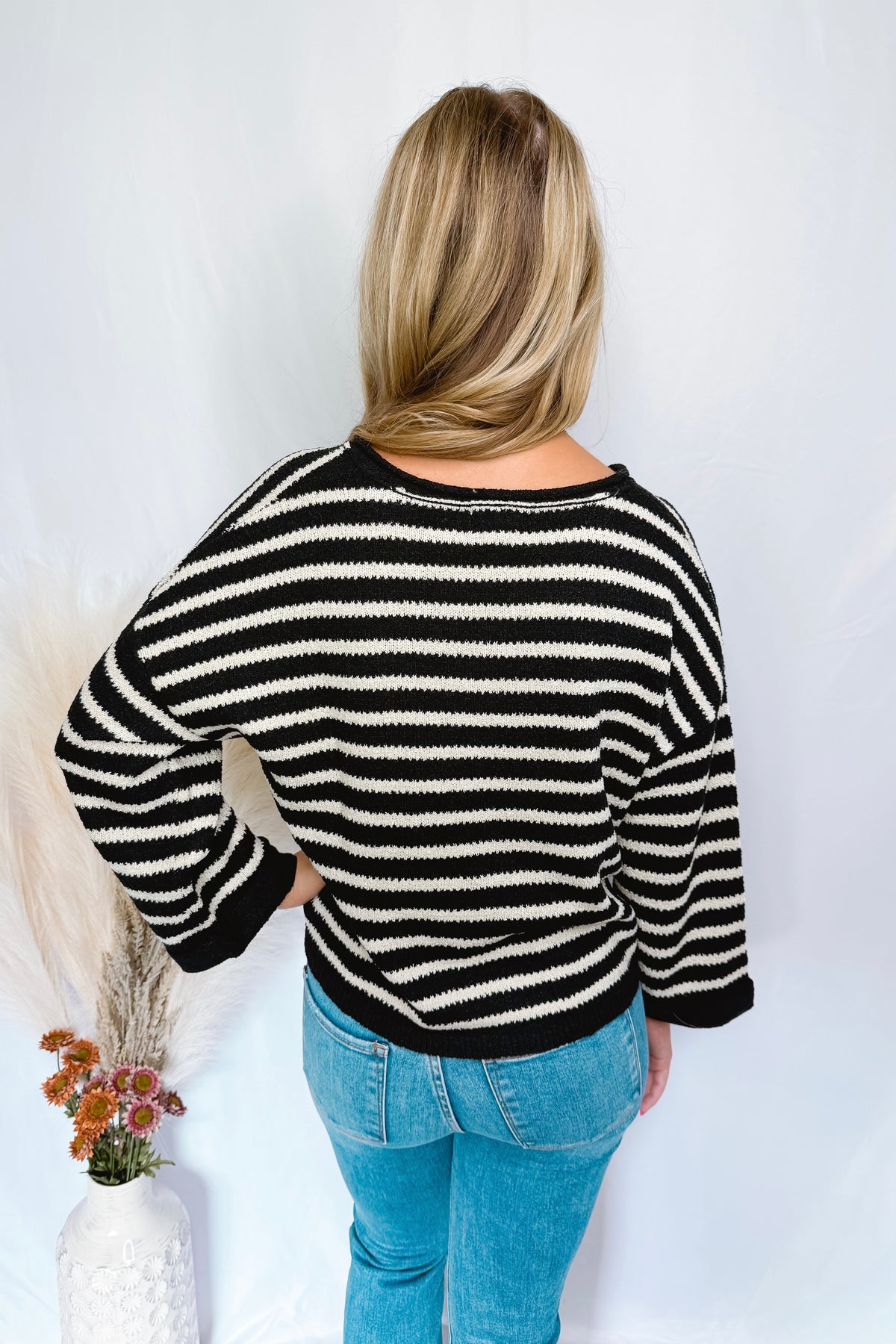 Feel The Chill Striped V-Neck Sweater - Black/Ivory