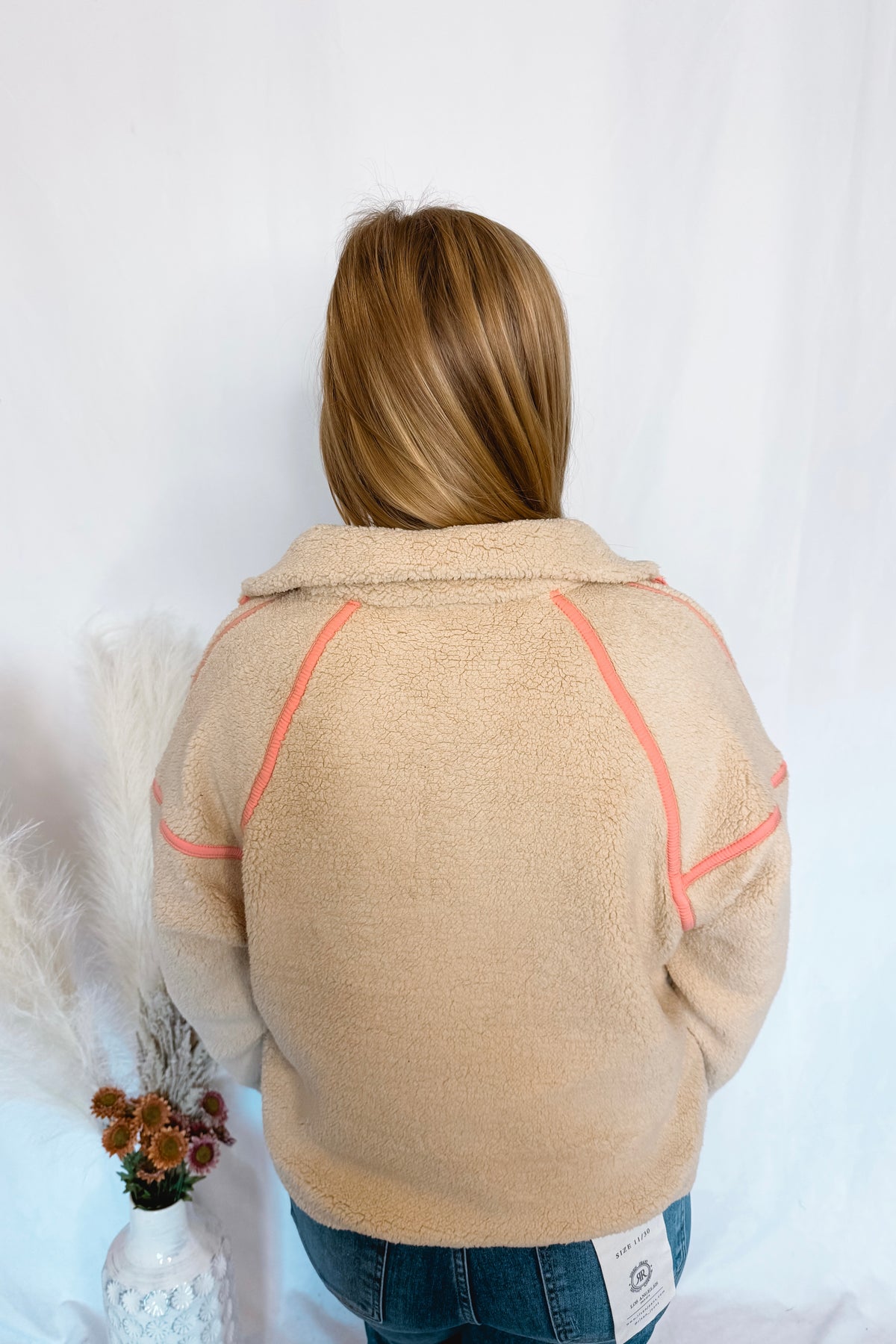 Staying Warm Sherpa Quarter Zip Pullover - Tan