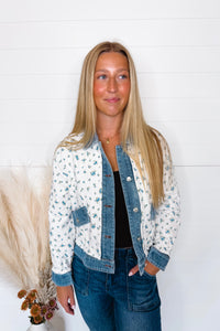 Sweet Garden Quilted Floral Jacket - Ivory/Blue