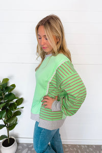 Weekend Away Oversized Striped Top - Mint/Grey