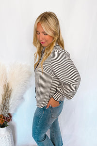 Charm And Chic Striped Button Down Top - Black/Ivory