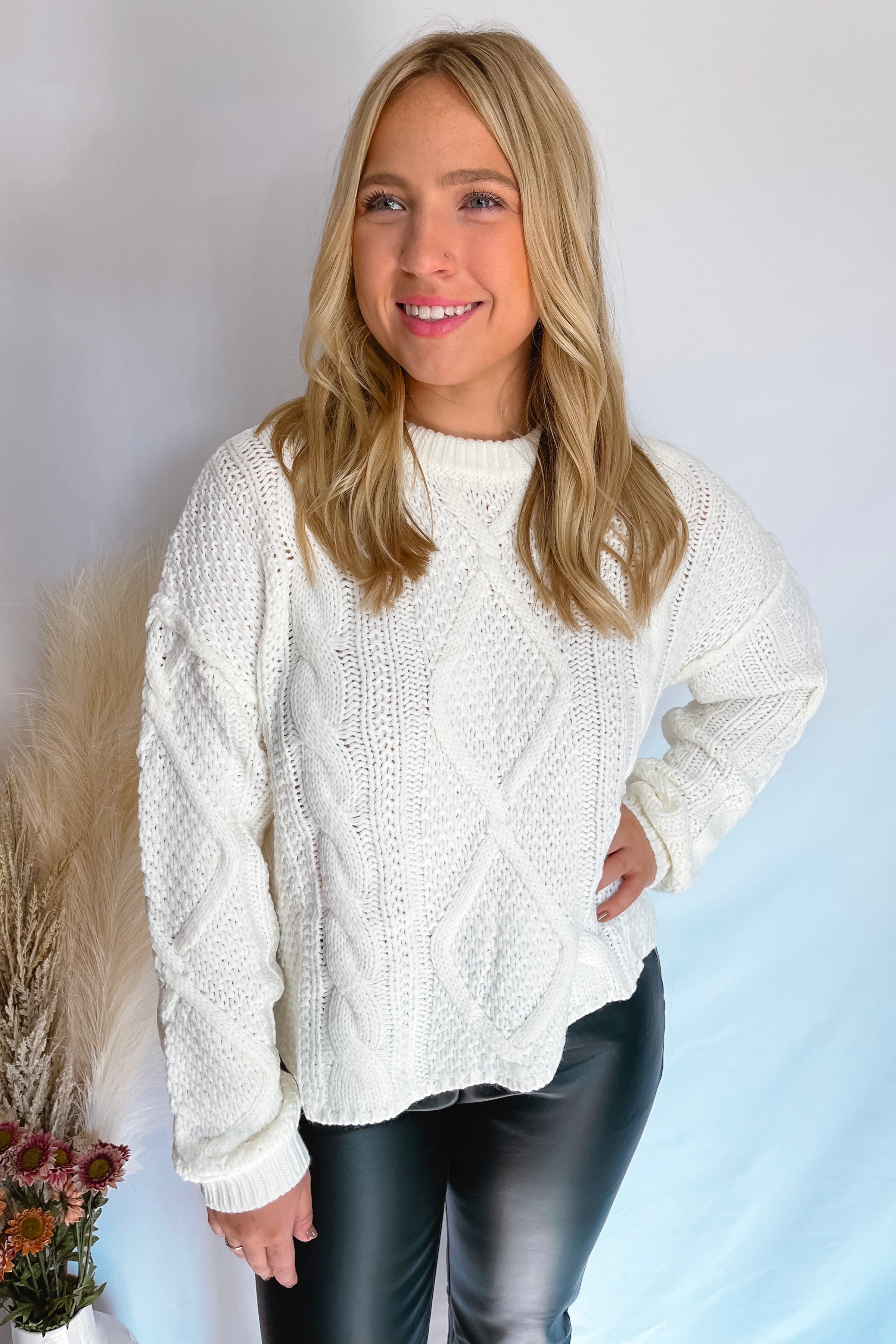 Cozy Weather Cable Knit Sweater - Ivory