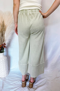 Maya Wide Leg Terry Knit Pants - Sage