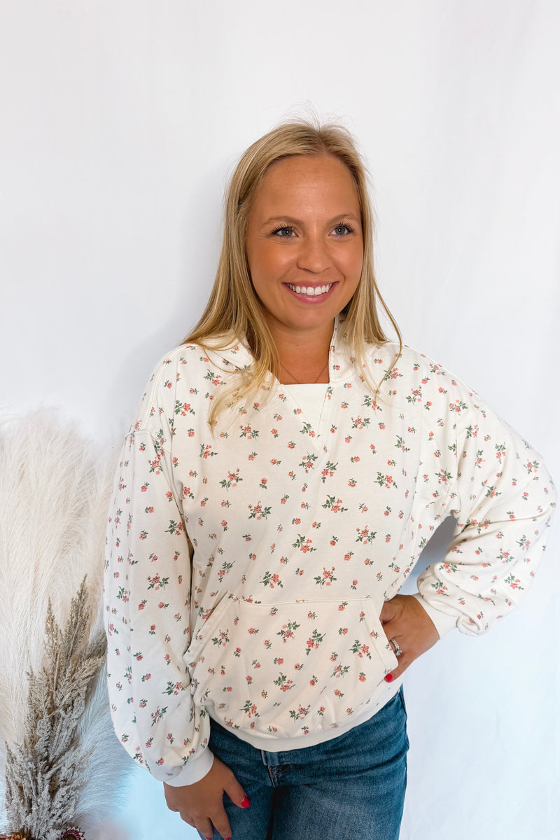 Cozy Embrace Floral Hoodie - Ivory