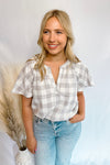 Sweetly Swaying Grey Gingham Top