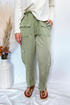 Sonia Relaxed Drawstring Risen Tencel Cargo Pants - Olive