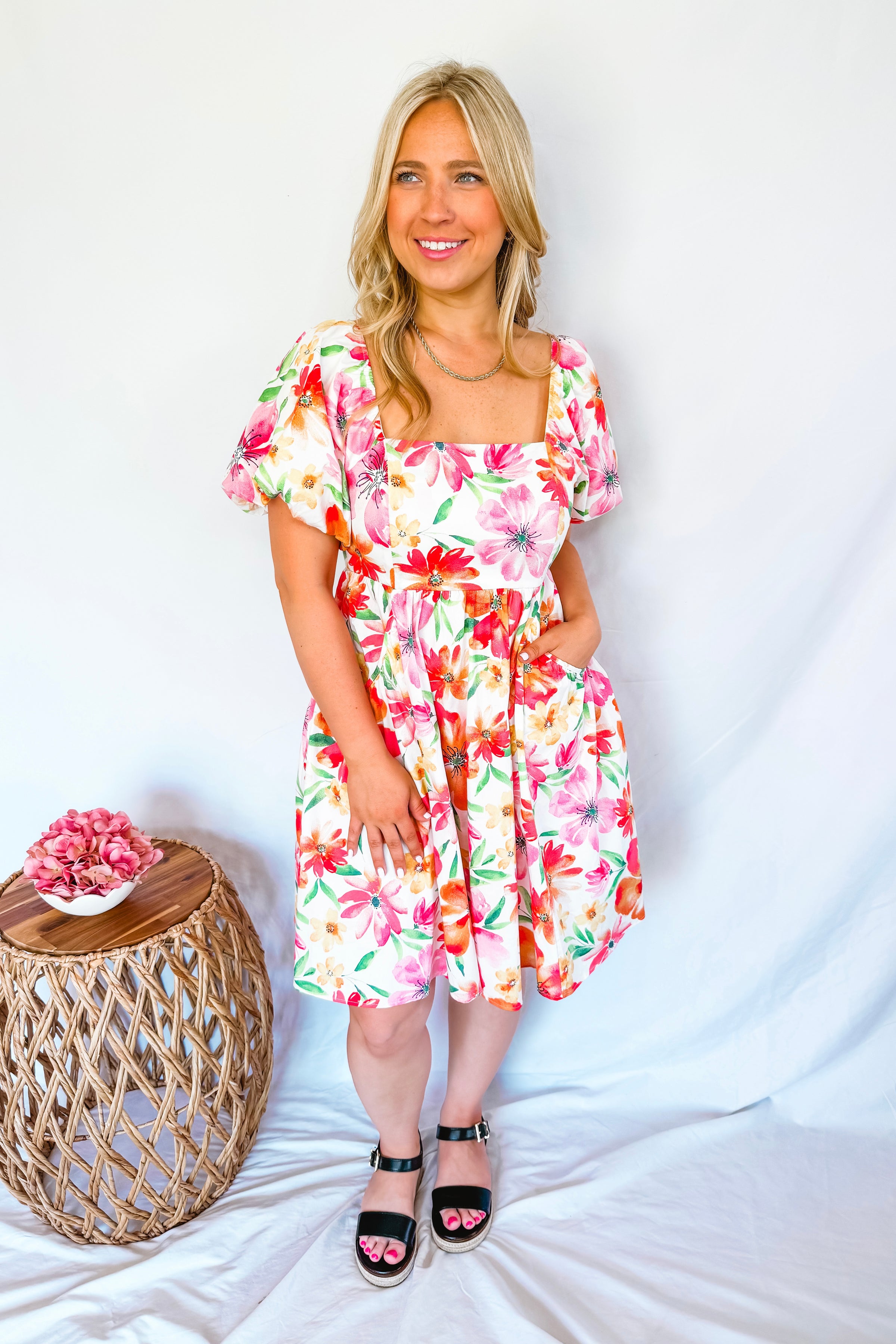 Pretty Petal Floral Mini Dress - Pink Multi