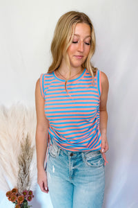 Loving Life Cinched Tank - Blue/Peach