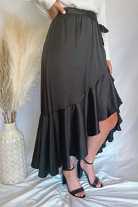 Luxurious Feeling Black Ruffle Midi Skirt