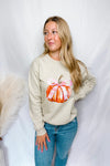 Fall Coquette Pumpkin Crew Neck - Sand