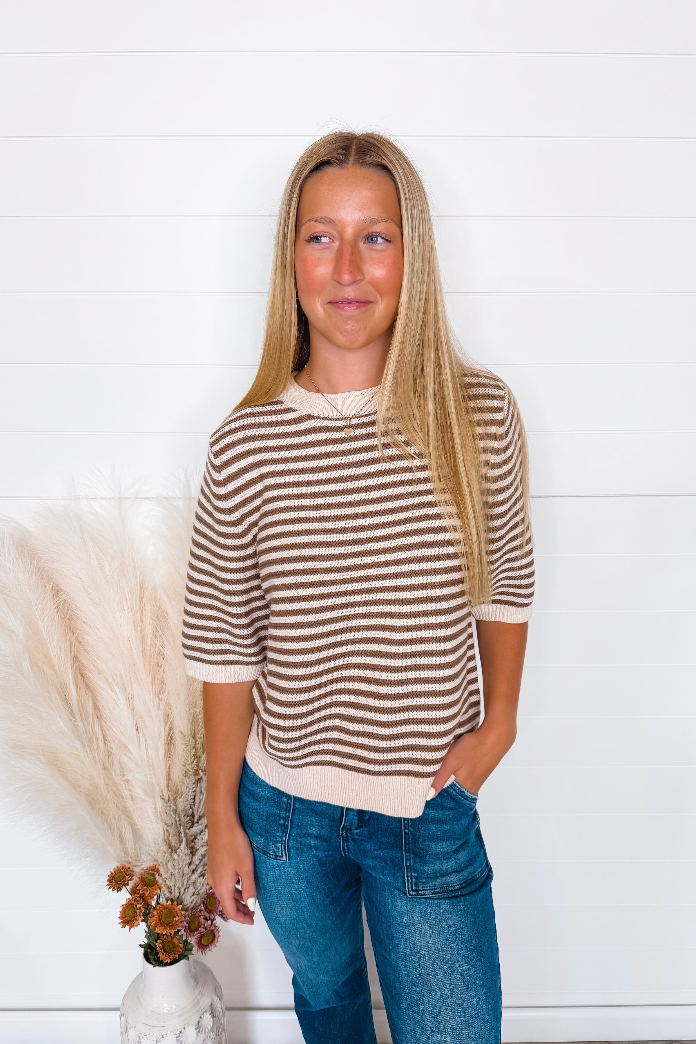 Warm Windy Days Striped Knit Top - Cream/Mocha