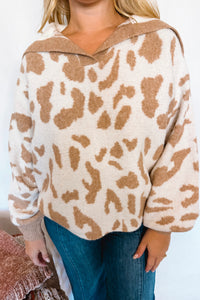 Spotted Fun Leopard Collared Sweater - Camel