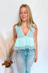 Sunny Smiles V-Neck Babydoll Tank - Blue