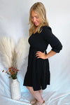 Fashionably Late Tiered Mini Dress - Black