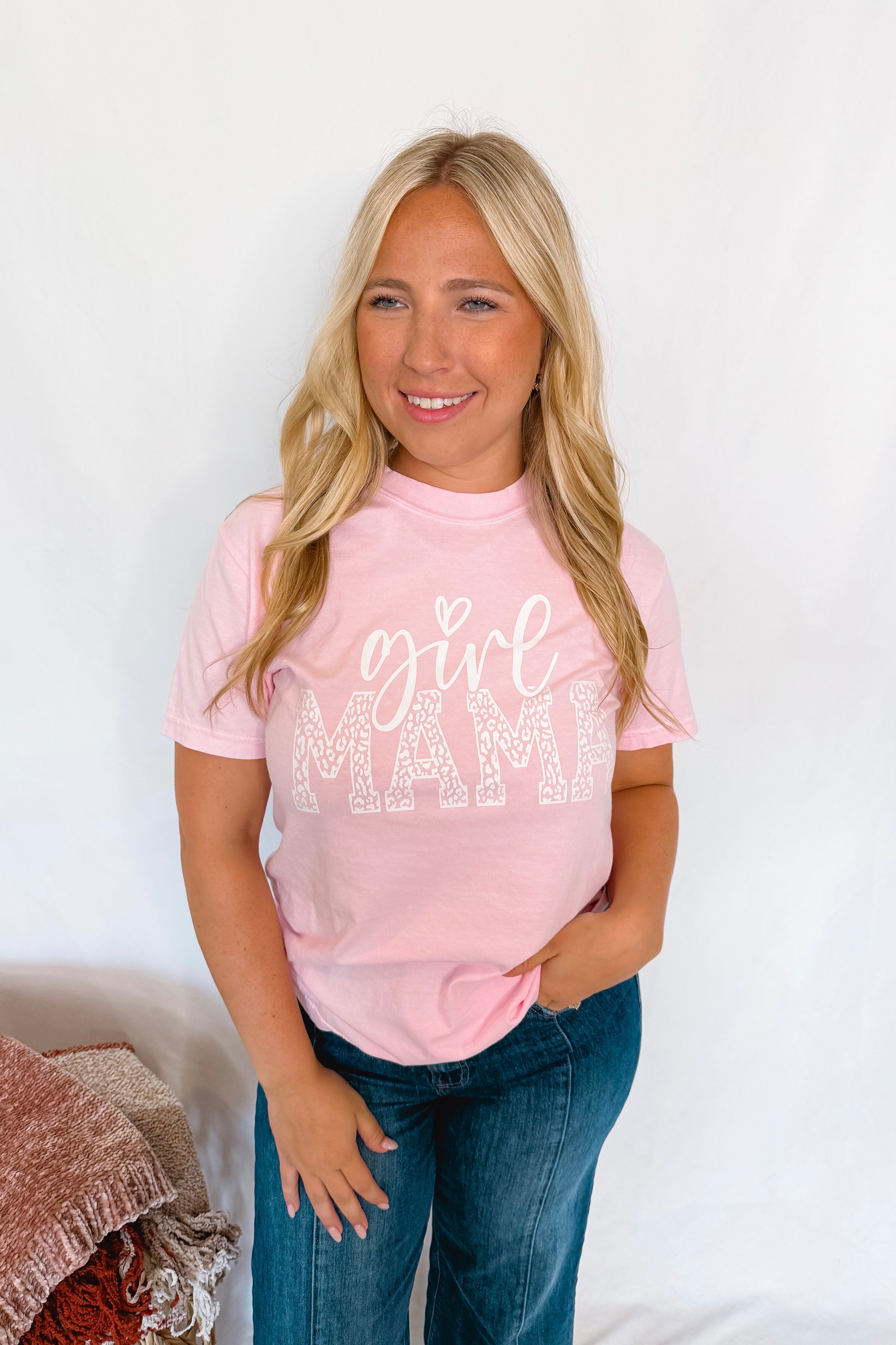 Girl Mama Cheetah Graphic Tee - Pink