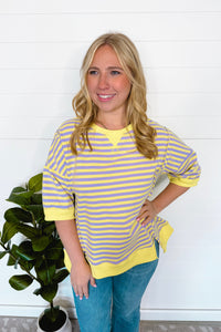 Bentley Striped Oversized Top - Lavender/Yellow