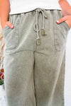 Remy Wide Leg Terry Knit Pants - Olive