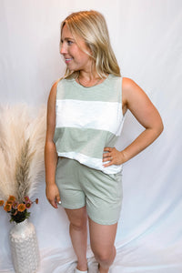 Out Of Line Color Block Tank & Short Set - Sage