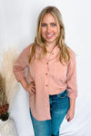 Stay Updated Button Down Top - Dusty Peach