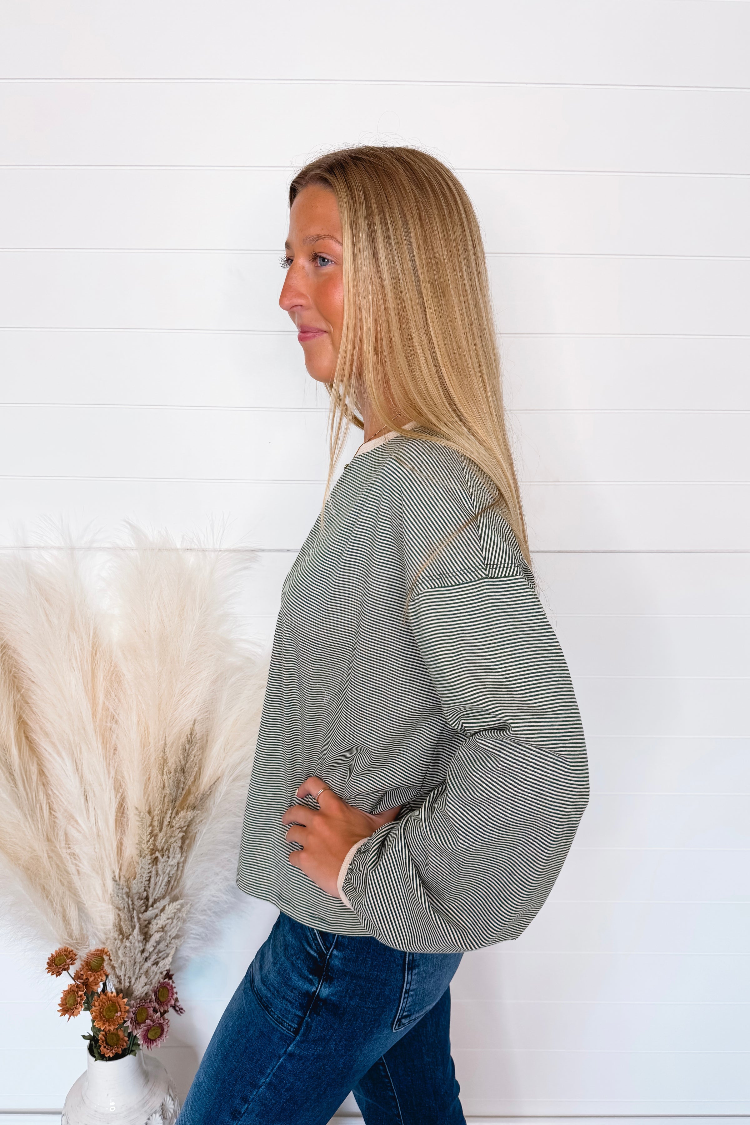 Kendall Striped Long Sleeve Top - Green