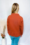 Feelin Good Ruffle Denim Jacket - Rust