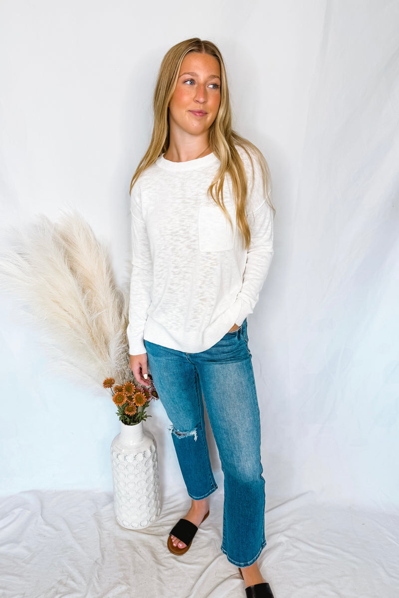 Cooler Nights Lightweight Knit Sweater - White