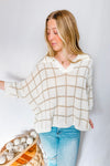 Latte Love Checkered V-Neck Pullover - Ivory/Taupe